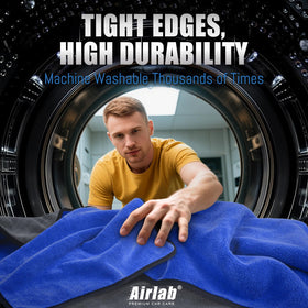 Airlab towel polishing a dashboard for lint-free interior shine