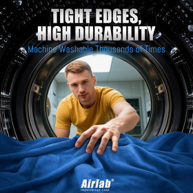 Airlab care label close-up advising machine wash to preserve absorbency