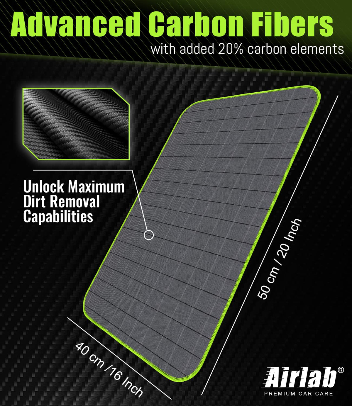 Airlab plush 400GSM pile detail for rapid water pickup and streak-free finish