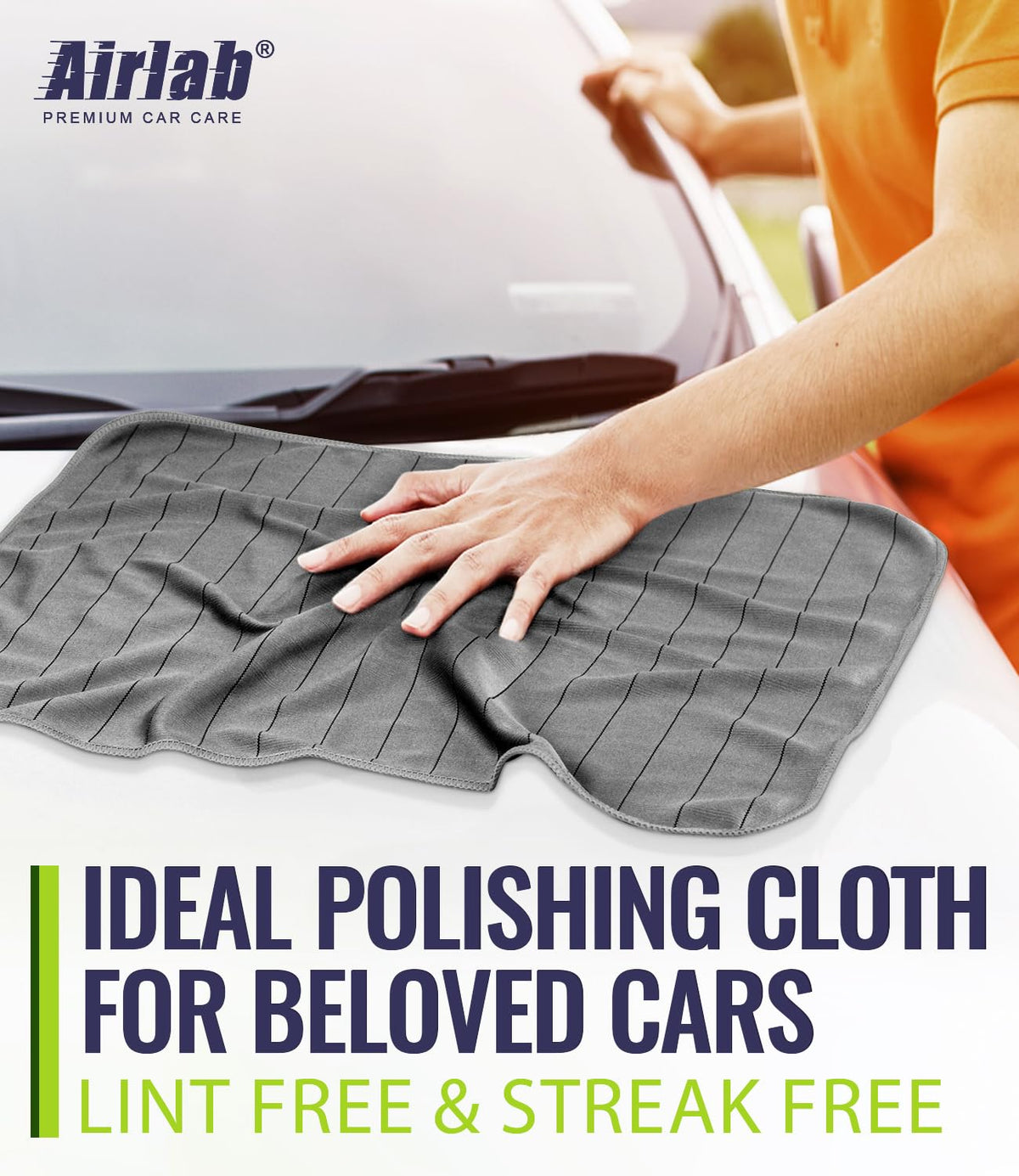 Airlab towel polishing a window to crystal-clear, lint-free glass