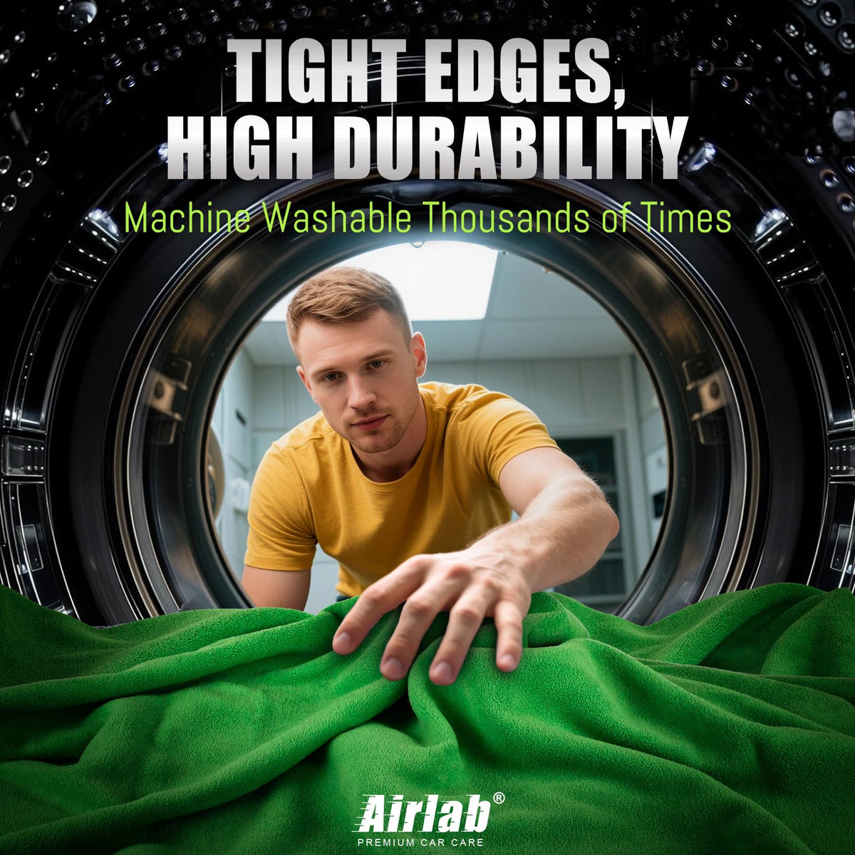 Airlab towel beside hand to show 35x24 inch size and coverage benefit