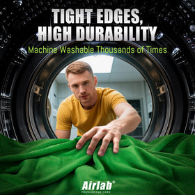 Airlab towel beside hand to show 35x24 inch size and coverage benefit