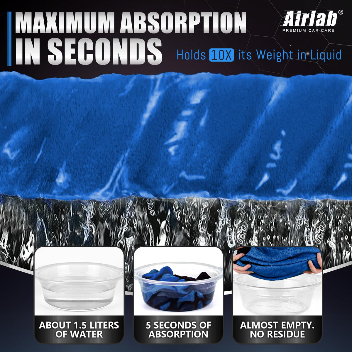 Airlab towel held by hand to show 24x35 inch scale and coverage benefit