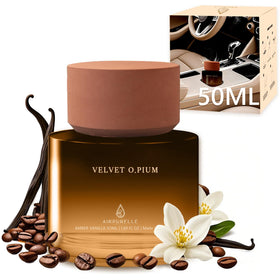 AirPurelle amber vanilla front bottle shows elegant glass and long-lasting fragrance