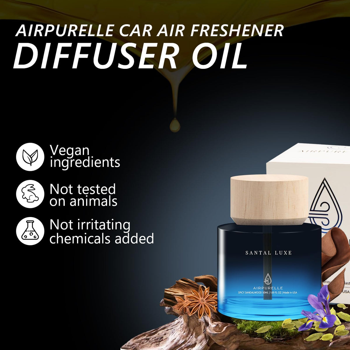 AirPurelle wooden wick close-up highlighting quality wood diffusion for steady scent