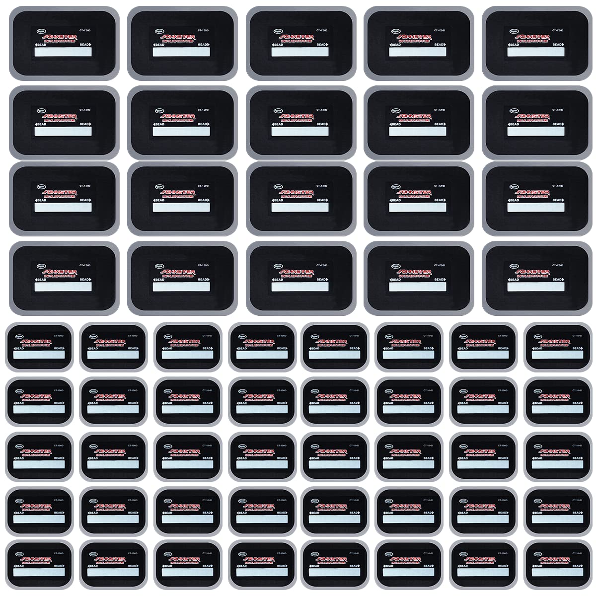 Airsnigi front packaging showing 60 tire patches and sizes for quick identification and storage benefit