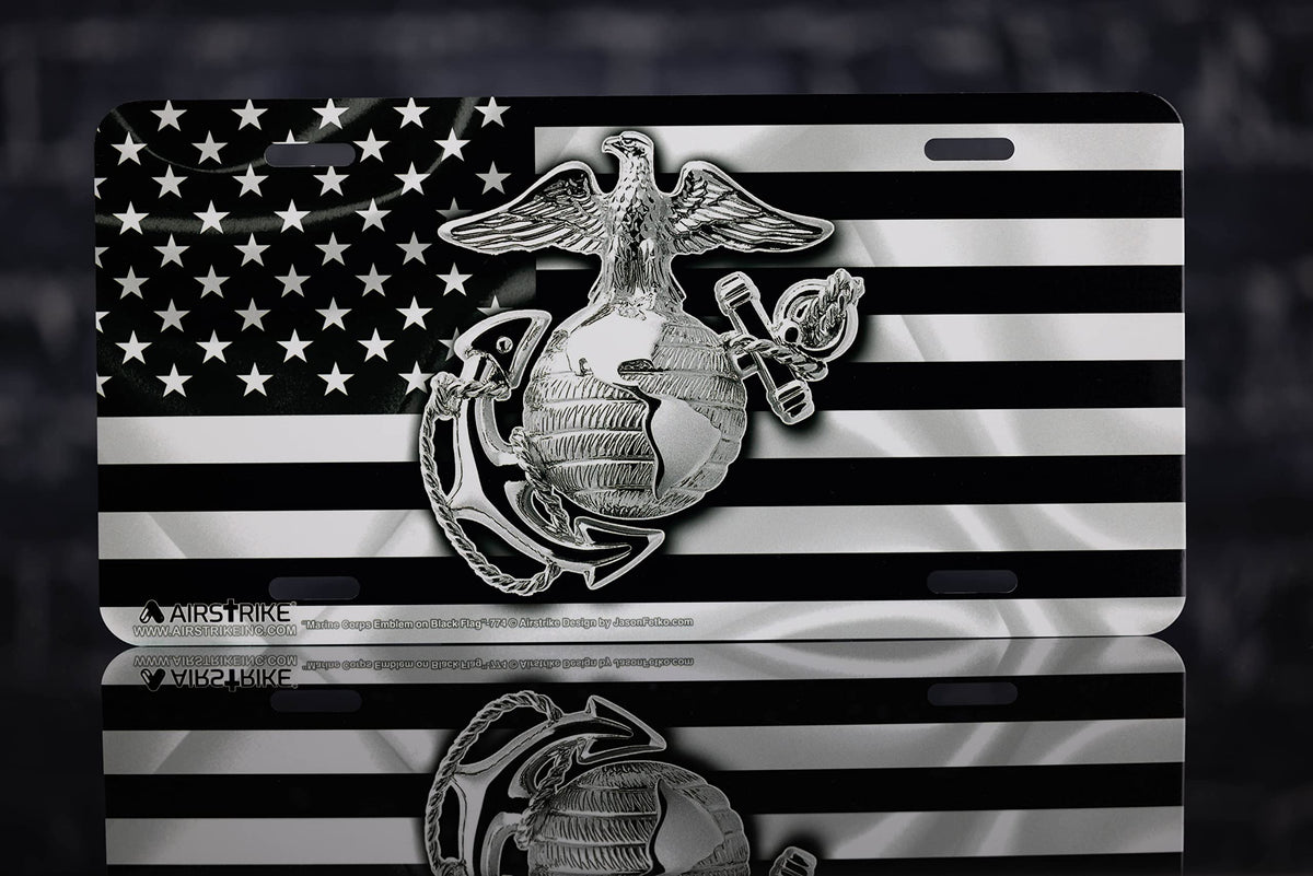 Airstrike USMC close detail of printed black flag emphasizing crisp high-definition graphics