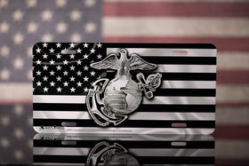 Airstrike USMC plate mounted on a sedan front demonstrating secure fit and visual curb appeal