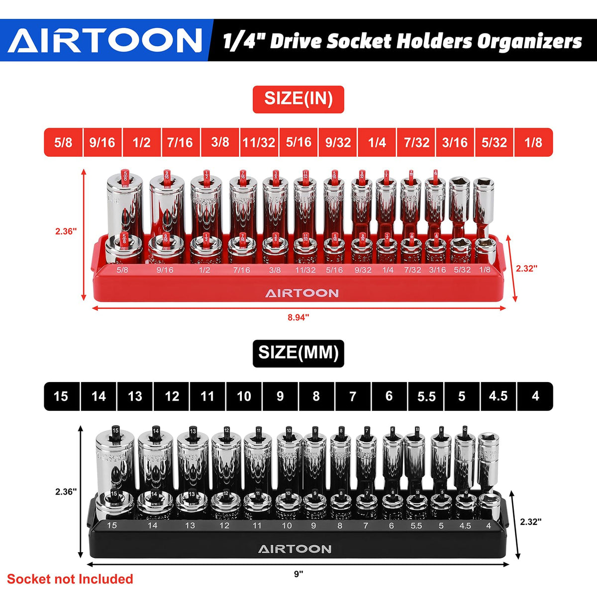 AIRTOON color-coded SAE and Metric trays for faster socket selection and fewer mistakes