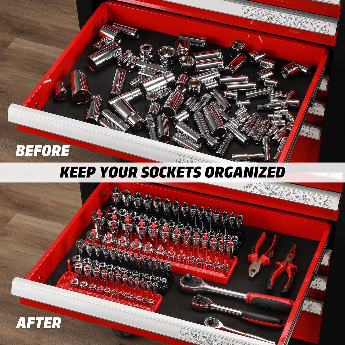 AIRTOON lifestyle garage scene with trays in use for efficient mechanic workflow