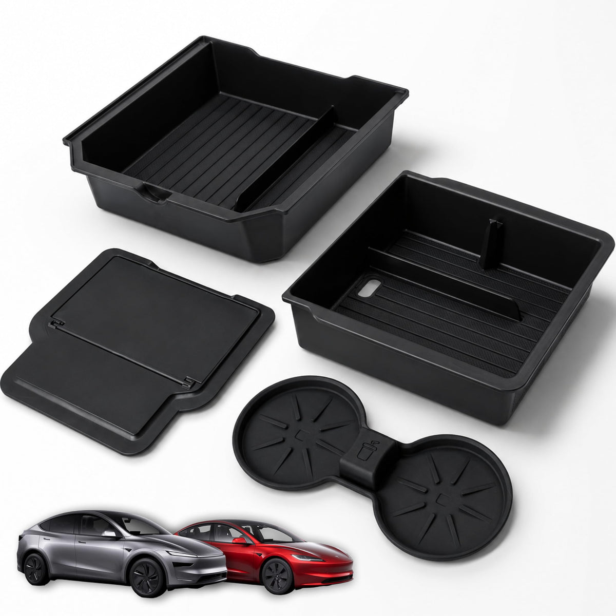 AIRVOLT front view of console set showing organized compartments and clean fit