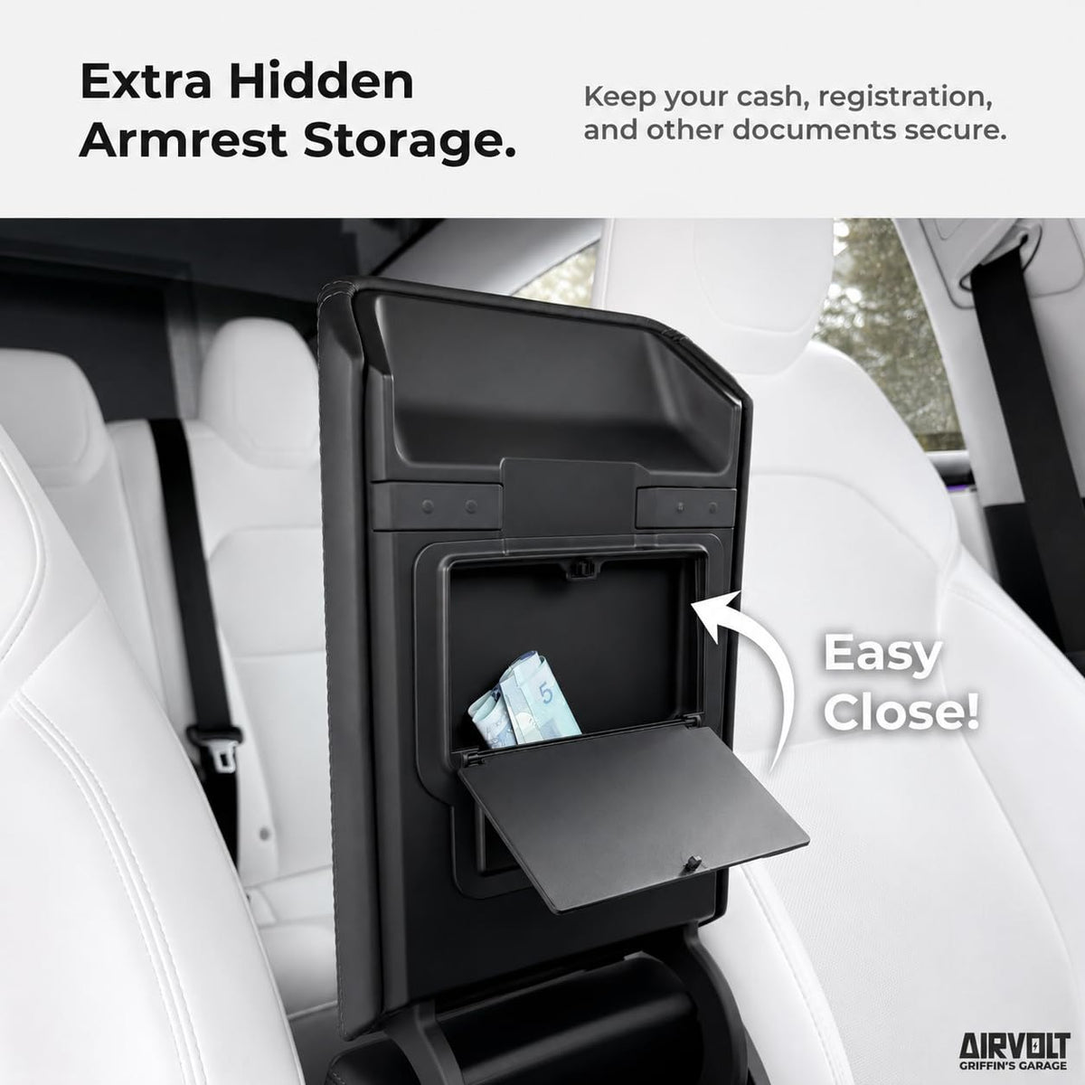 AIRVOLT installed in Tesla lifestyle shot improving interior organization