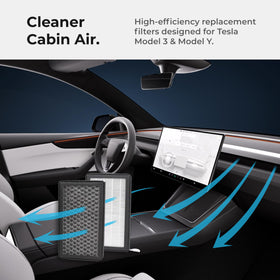 AIRVOLT filters on Tesla dashboard illustrating fresher interior