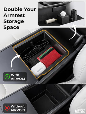 AIRVOLT close-up of sliding tray detail showing secure phone storage