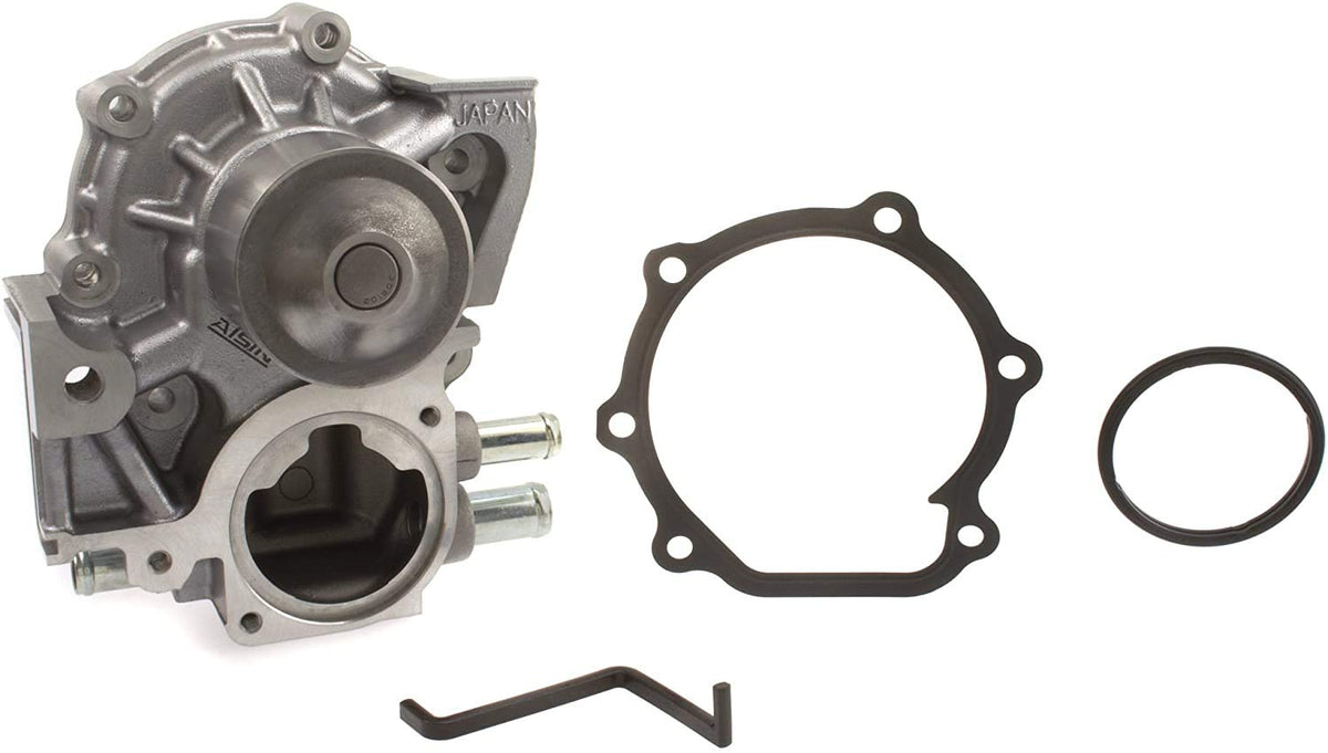AISIN water pump close-up highlighting carbon ceramic seal and durable diecast housing for leak resistance
