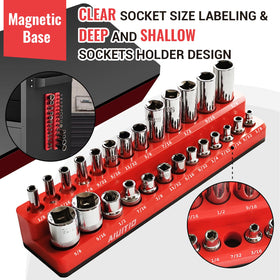 AIUITIO close-up of rubber-coated magnetic base protecting toolbox finish while holding sockets securely