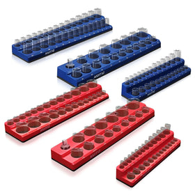 AIUITIO front view of six-piece magnetic socket organizer set showing neat tray layout and labels for quick selection