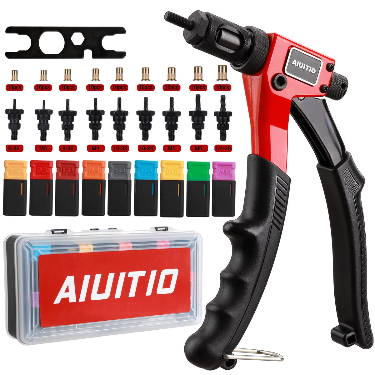 AIUITIO front view with tool and case showing organized kit and portability benefit