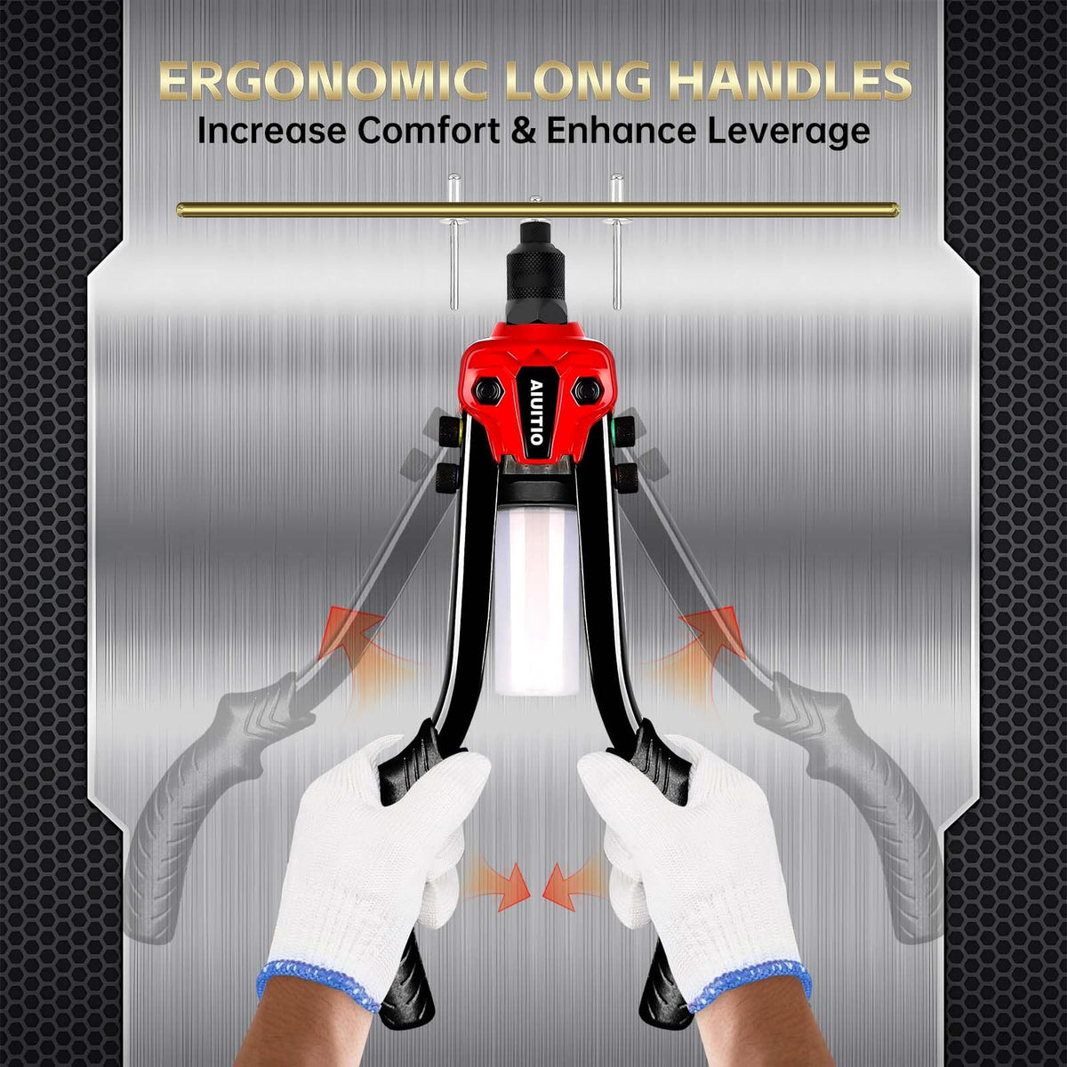 AIUITIO rivet gun nosepieces mounted on handle for tool-free, fast size changes