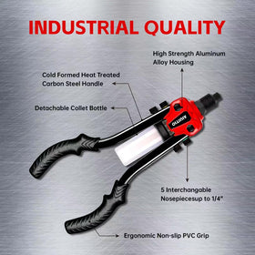 AIUITIO rivet gun shown next to ruler to demonstrate 13-inch handle leverage advantage