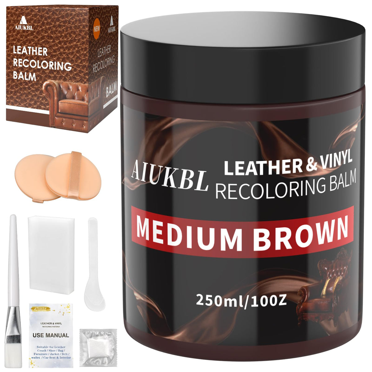 AIUKBL front packaging showing medium brown balm restoring furniture