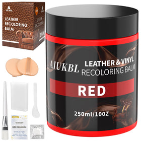 AIUKBL front packaging showing red leather recoloring balm and kit benefits