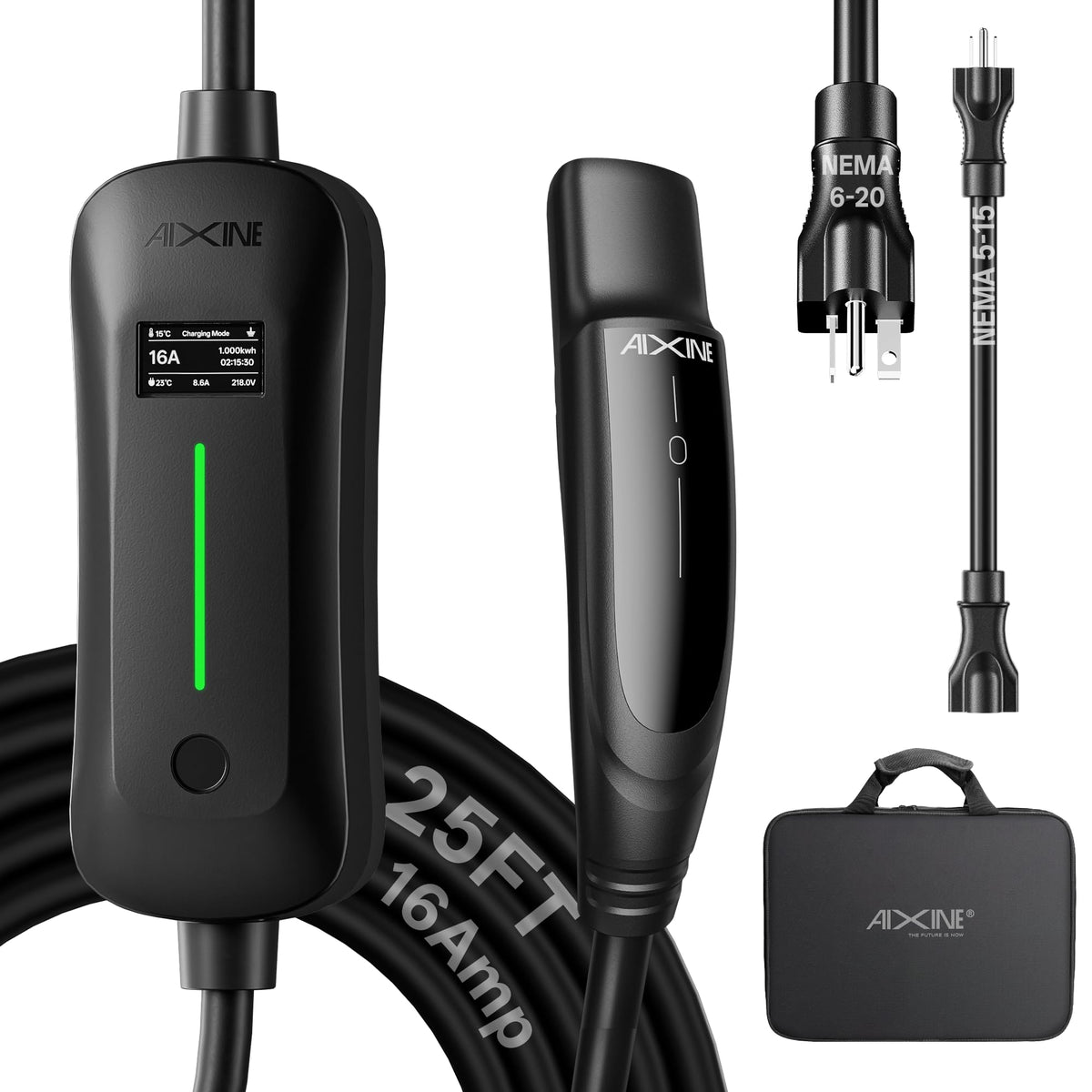 AIXINE front view of portable Tesla charger showing compact design and easy handling
