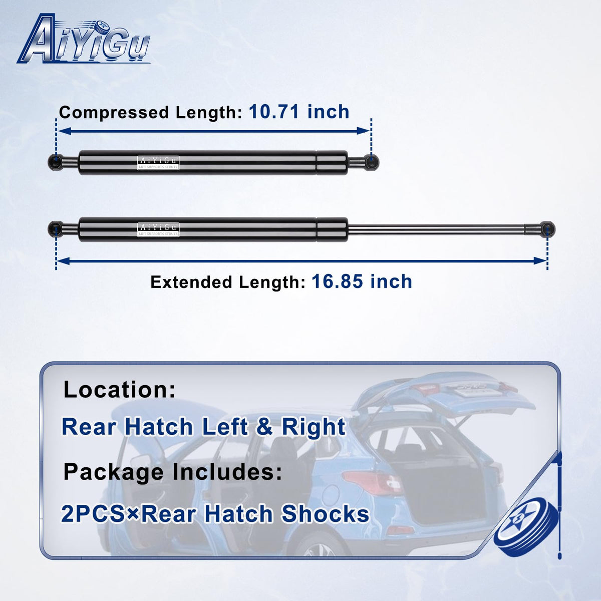 AiYiGu 4597 measurement detail showing compressed and extended lengths for correct fit