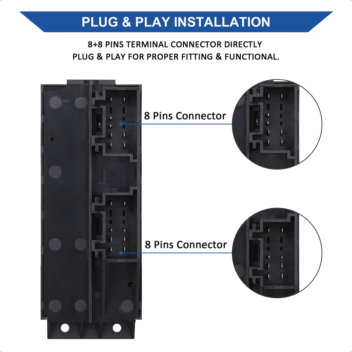 AiYiGu connector pins detail showing 8+8 pin plug for straightforward plug-and-play