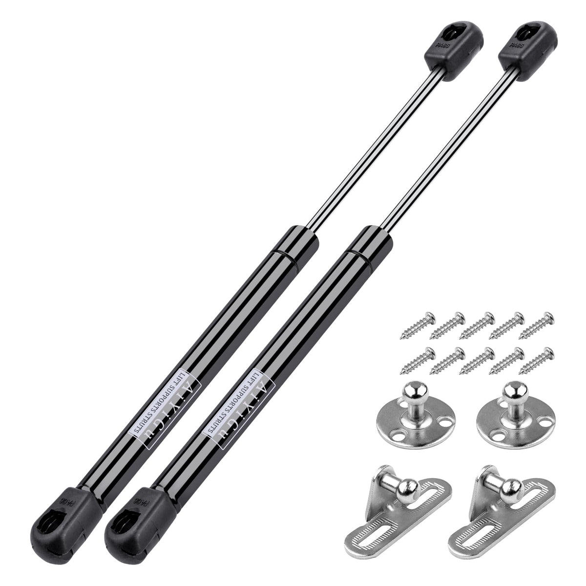 AiYiGu front view of 12-inch gas struts showing both shocks and brackets for easy install benefit