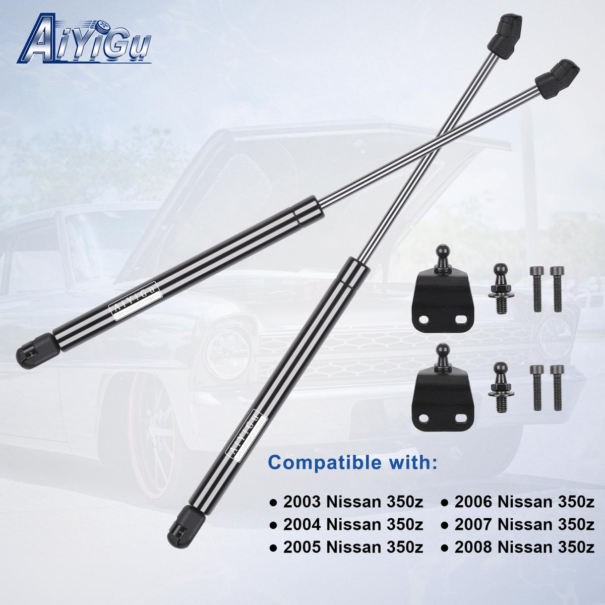 AiYiGu hatch strut bracket and screws layout showing included hardware for easy install