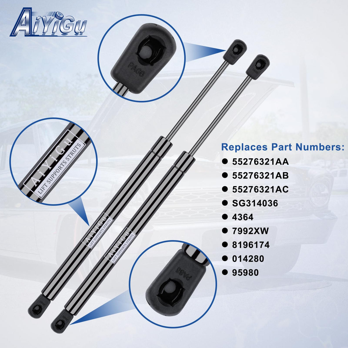 AiYiGu ball-socket end detail showing secure snap-fit for safer hood support