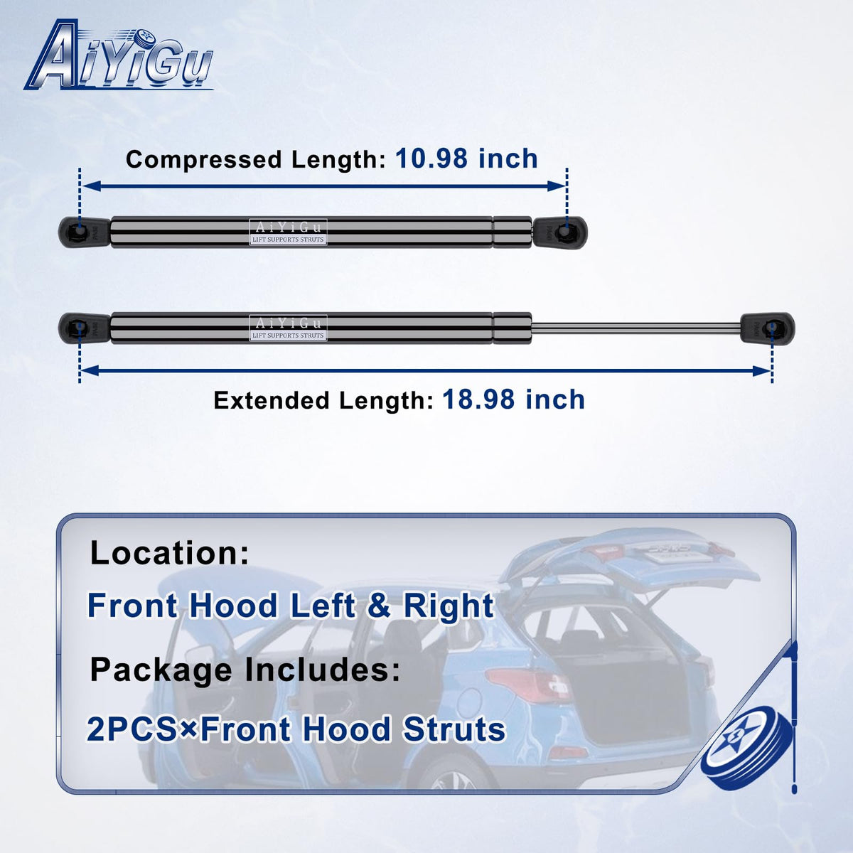 AiYiGu strut rod close-up showing smooth finish and corrosion resistance benefit