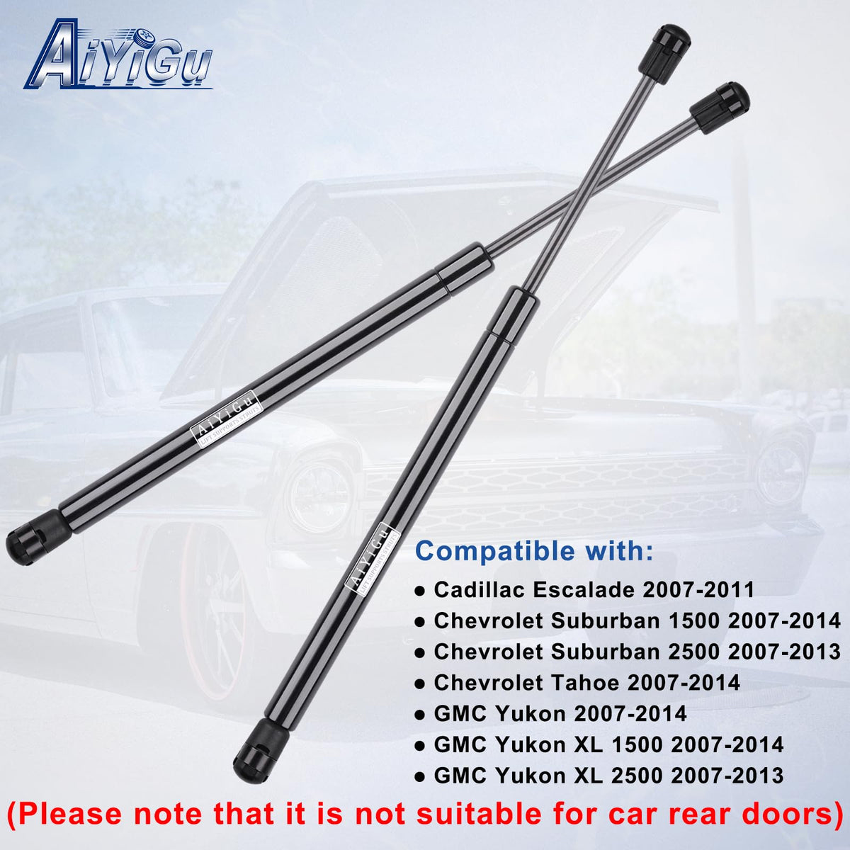 AiYiGu strut length comparison showing compressed and extended dimensions for fitment