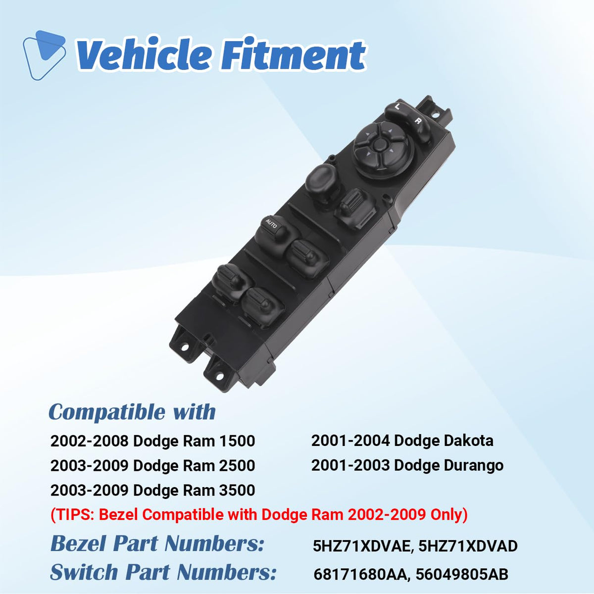 AiYiGu bezel close-up highlighting fitment and finish for 2002–2009 Dodge Ram