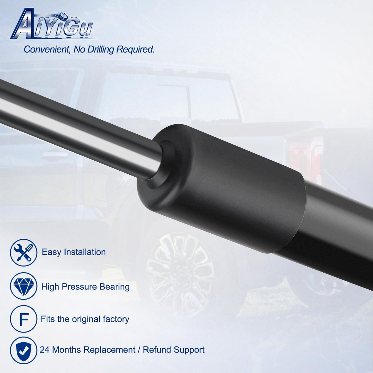 AiYiGu shock next to ruler showing compact size and accurate fitment