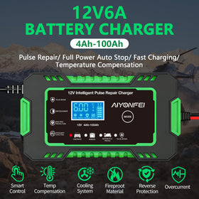 AIYONFEI backlit LCD display showing voltage and charge status for clear monitoring