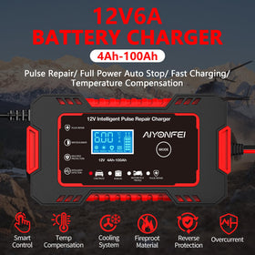 AIYONFEI backlit LCD display showing voltage and current for clear charging status