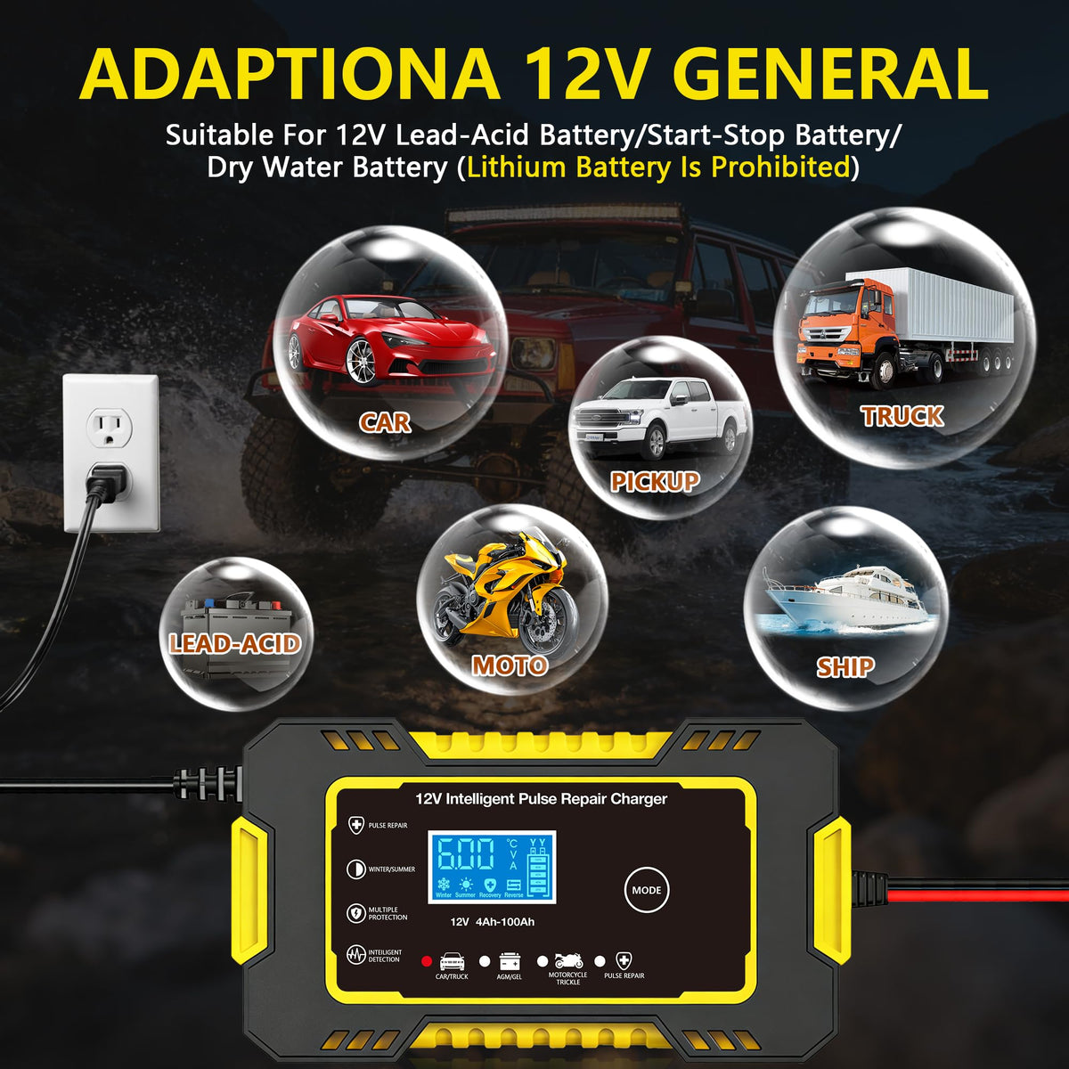 AIYONFEI charger in use on a car battery demonstrating maintenance and charging benefit