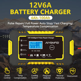 AIYONFEI close-up of backlit LCD display showing voltage and charge status for clarity