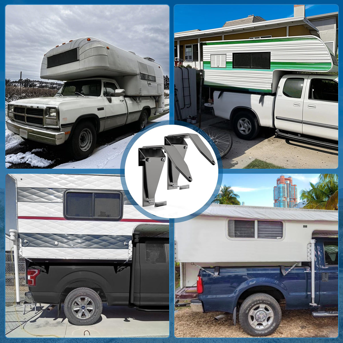 AIYOTAR installed with slide-in camper on pickup illustrating stable hold