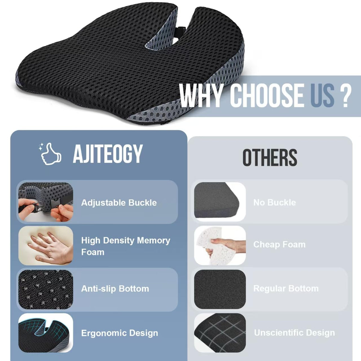 Ajiteogy installed in car driver seat, enhances posture and pedal reach