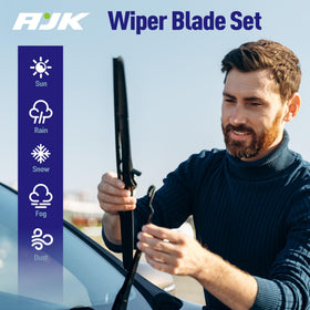AJK wipers in driving rain scene demonstrating clearer sightlines and safety benefit