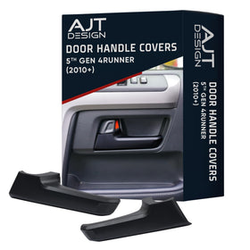 AJT DESIGN front overview of black ABS door handle cover showing sleek chrome-delete benefit