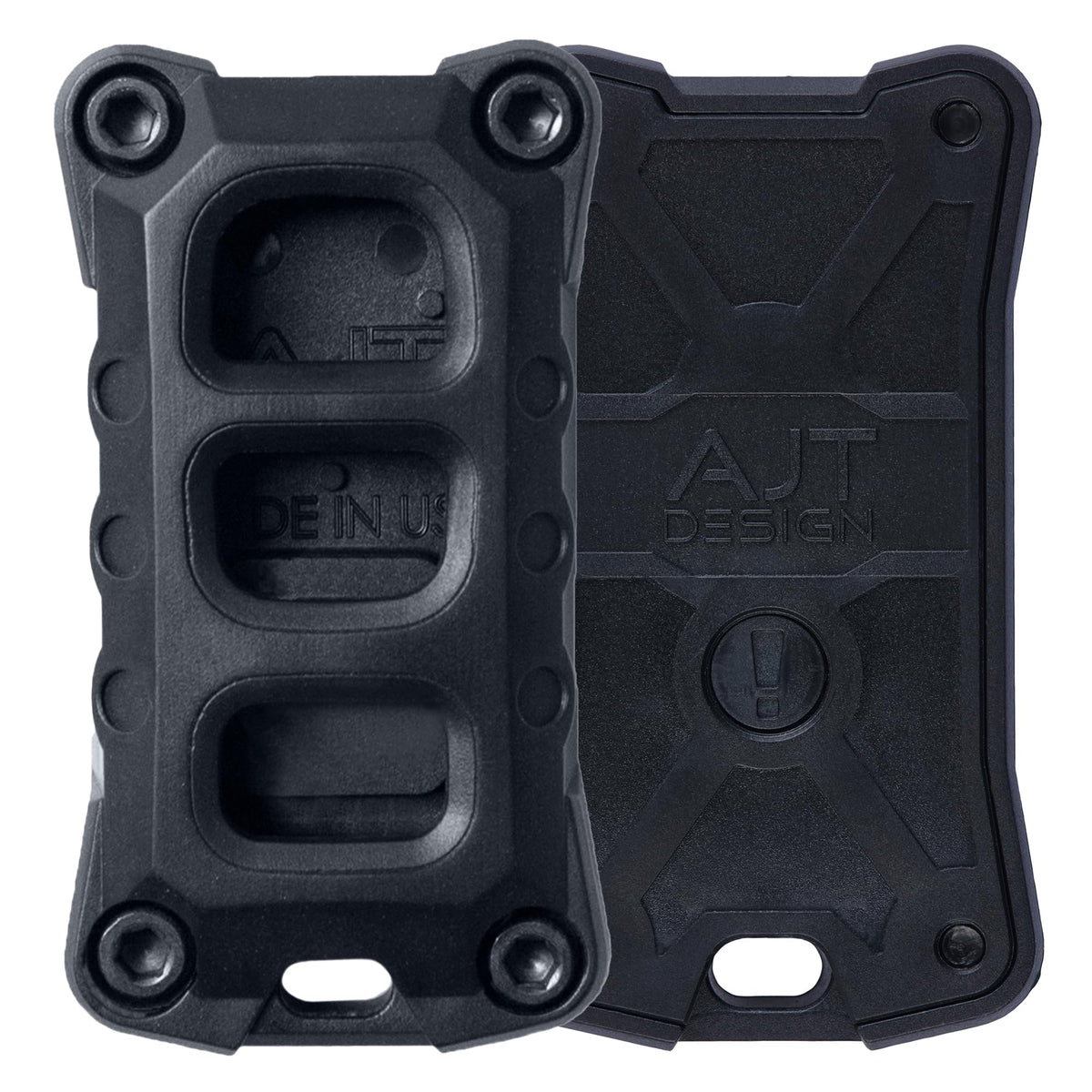 AJT DESIGN front-facing replacement key fob case showing sleek matte black finish and protection