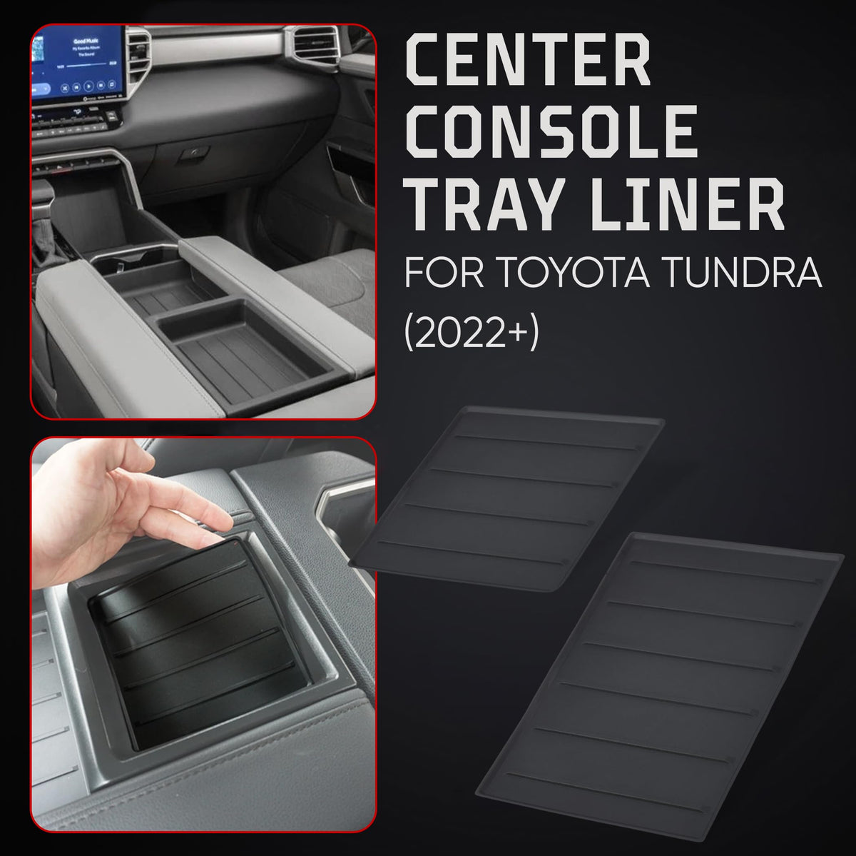 AJT DESIGN installed in Tundra lower console demonstrating tidy storage