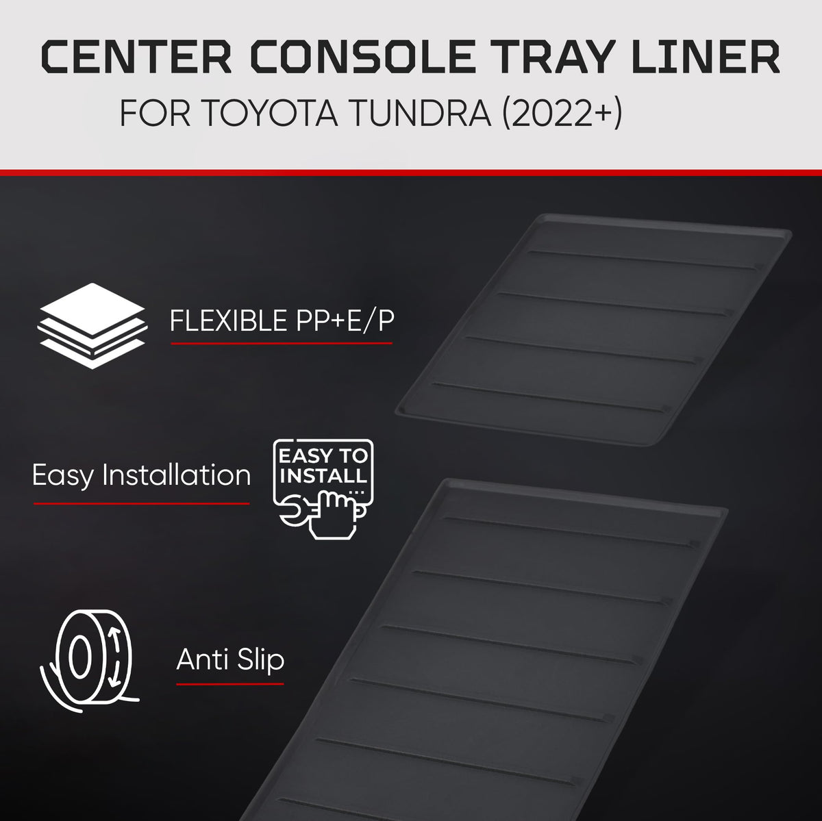 AJT DESIGN tray liner held by hand showing compact scale and fit