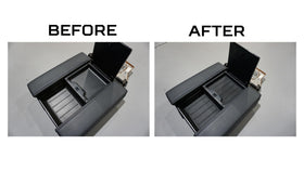 AJT DESIGN side view illustrating liners conforming to console contours for seamless integration