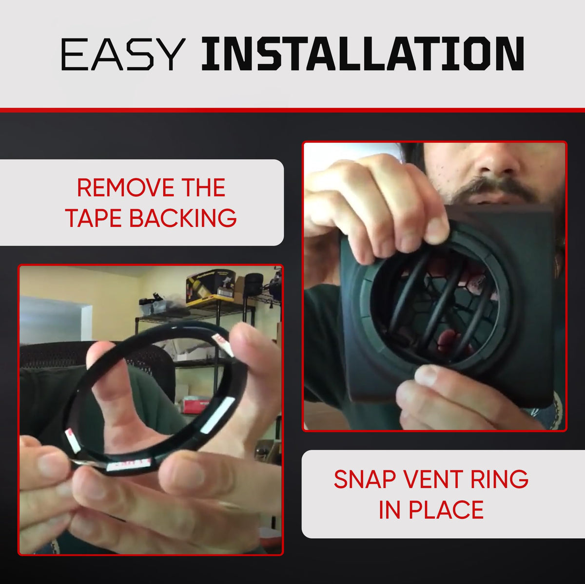 AJT DESIGN vent ring in truck interior lifestyle scene showing cohesive blackout aesthetic benefit