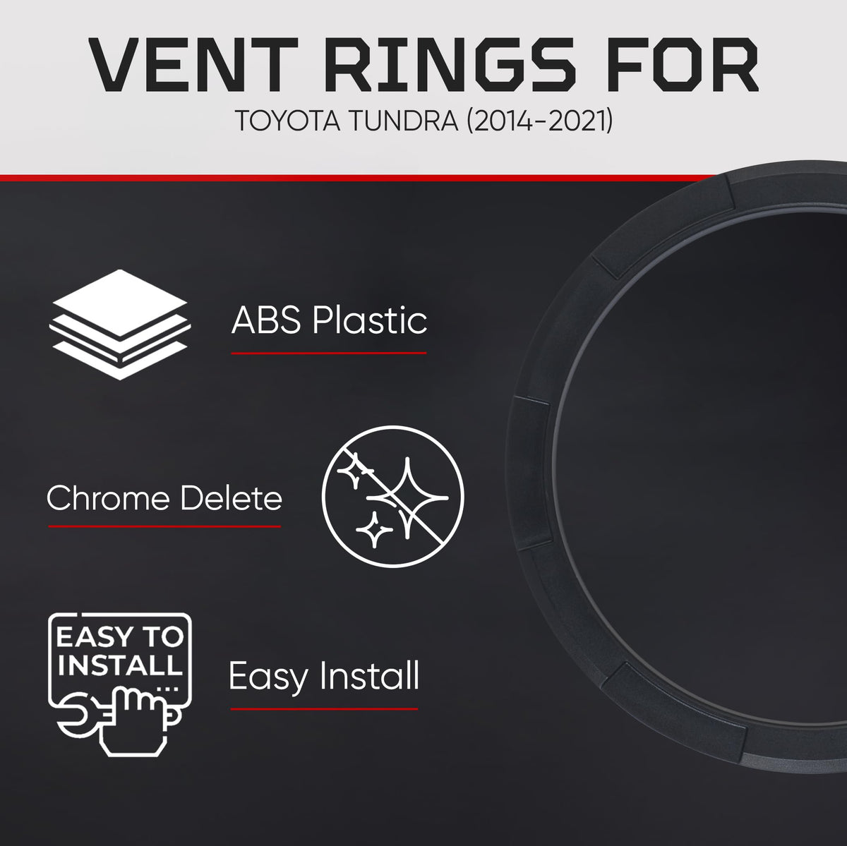 AJT DESIGN vent ring beside measuring tape showing precise fit for 2014–2021 Tundra benefit